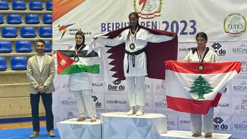 Qatar taekwondo team player Noor Nizar won the gold medal in the 2023 Beirut Open Taekwondo Tournament 