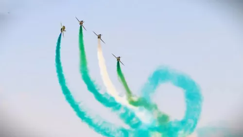 Saudi Falcons Aerobatic Team and Egyptian Air Force, the Silver Stars, thrilled onlookers with a joint aerial display in the skies 